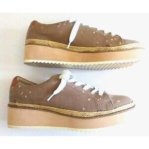 Dolce Vita Sneakers Tomas Rope Canvas Taupe Paint Splatter Platform Shoes - 8M